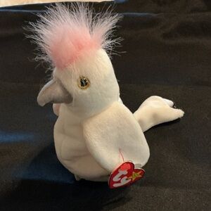 Retired Rare Ty White Cockatoo Plush with Pink Crest KuKu Mint Condition